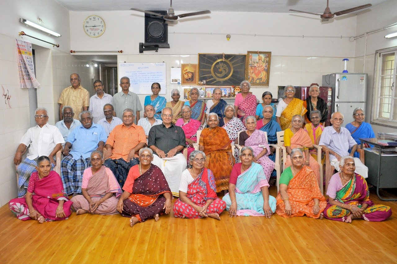Elderly woman smiling at Akshaya Trust old age home in Chennai
